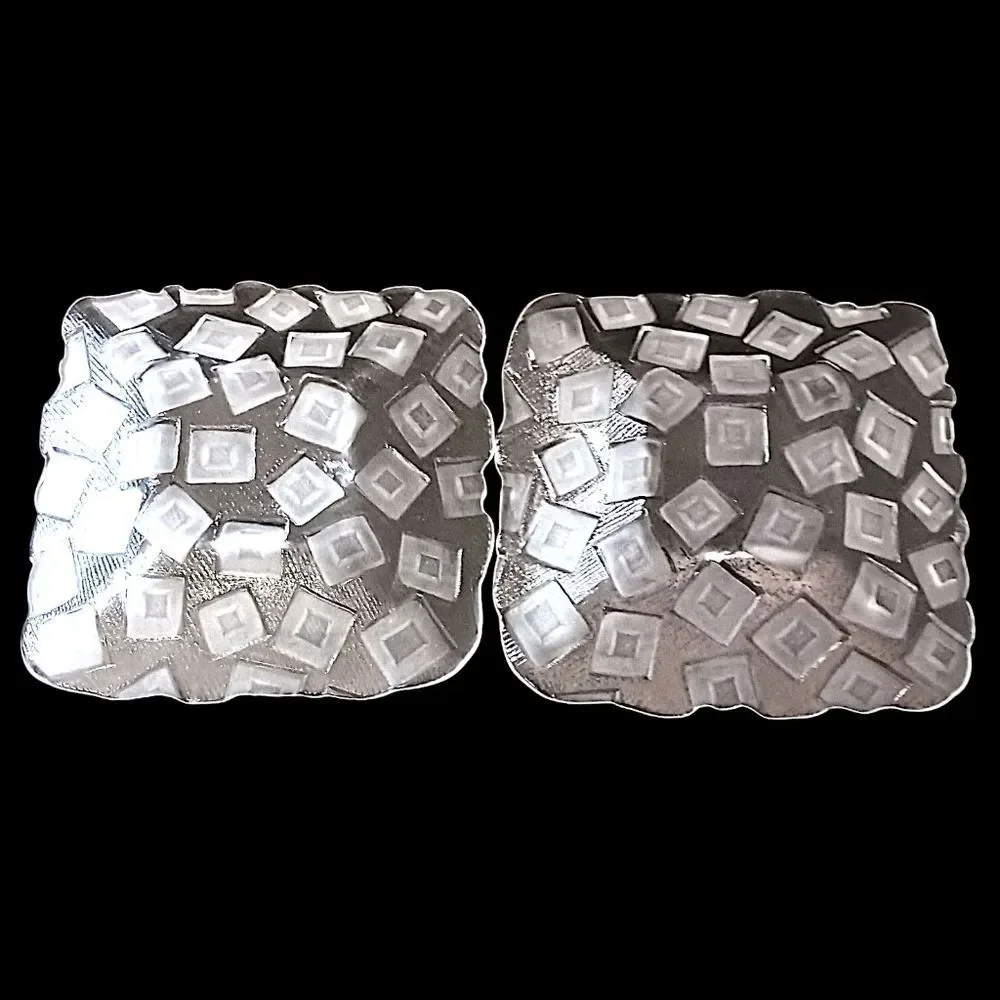 2 Mikasa Clear Glass Plates Side Frosted Square‎ Design Geometric Salad Snack